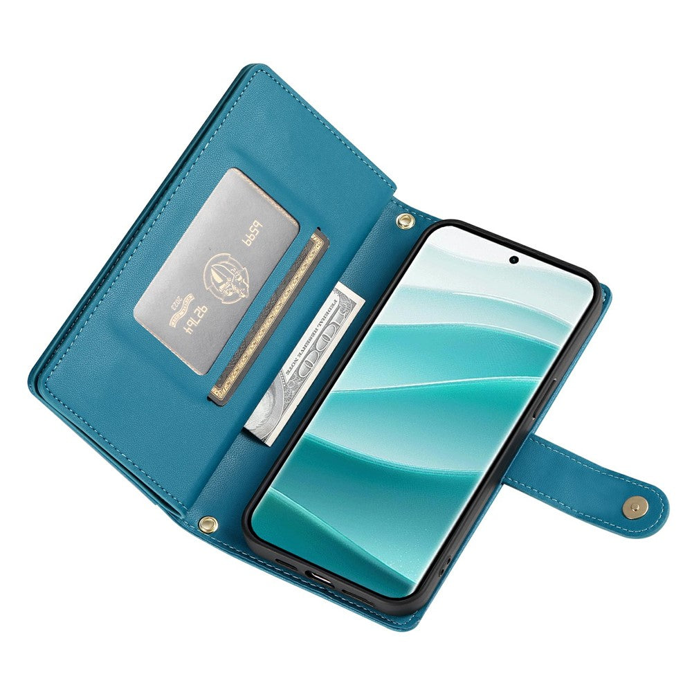 For Xiaomi Redmi Note 15 Pro 5G (Global) Case Zipper Pocket Wallet Leather Phone Cover with Straps - Blue