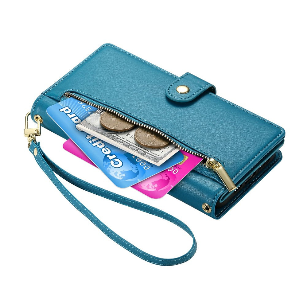 For Xiaomi Redmi Note 15 Pro 5G (Global) Case Zipper Pocket Wallet Leather Phone Cover with Straps - Blue