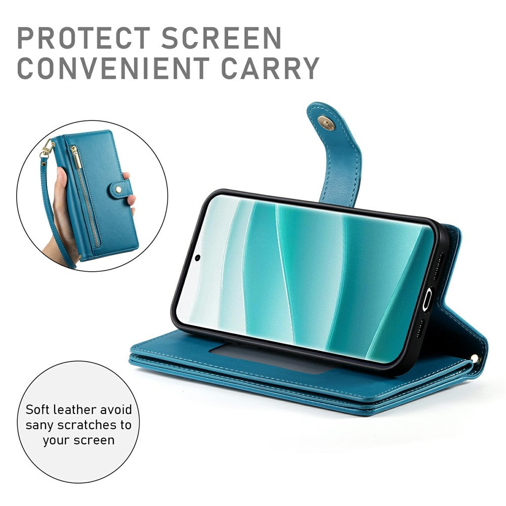 For Xiaomi Redmi Note 15 Pro 5G (Global) Case Zipper Pocket Wallet Leather Phone Cover with Straps - Blue