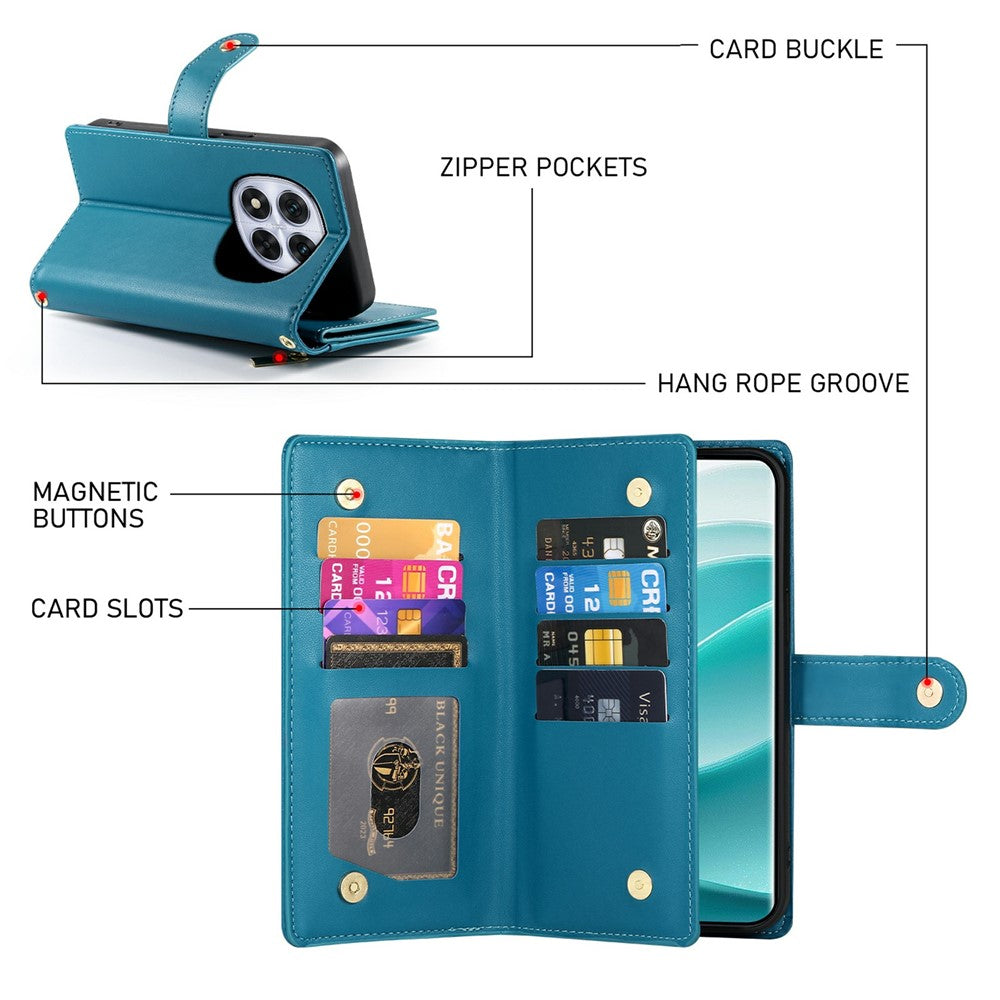 For Xiaomi Redmi Note 15 Pro 5G (Global) Case Zipper Pocket Wallet Leather Phone Cover with Straps - Blue