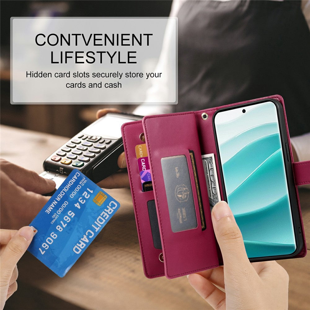 For Xiaomi Poco M8 Pro 5G / Redmi Note 15 Pro+ 5G (Global) Case Zipper Pocket Wallet Leather Phone Cover with Straps - Red