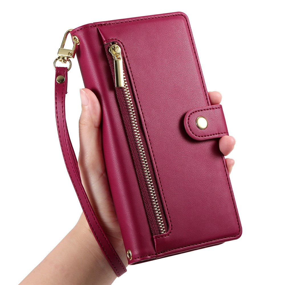 For Xiaomi Poco M8 Pro 5G / Redmi Note 15 Pro+ 5G (Global) Case Zipper Pocket Wallet Leather Phone Cover with Straps - Red