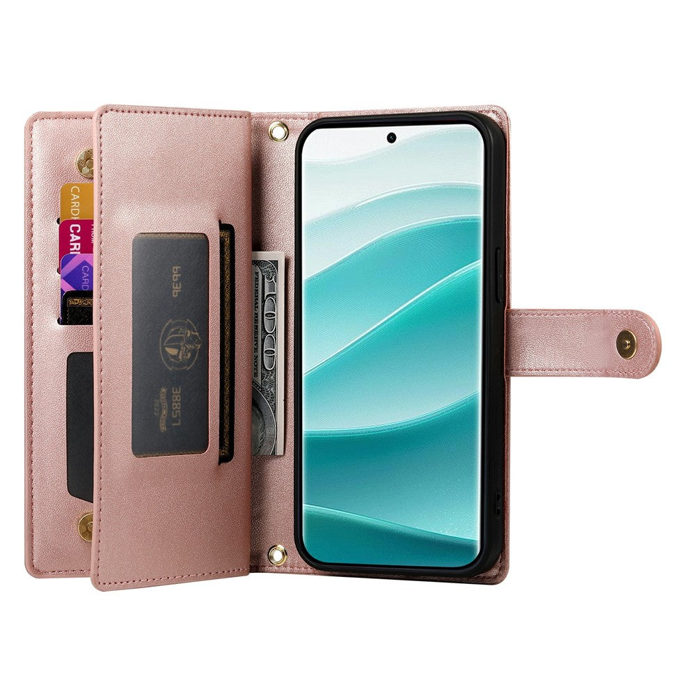 For Xiaomi Poco M8 Pro 5G / Redmi Note 15 Pro+ 5G (Global) Case Zipper Pocket Wallet Leather Phone Cover with Straps - Pink