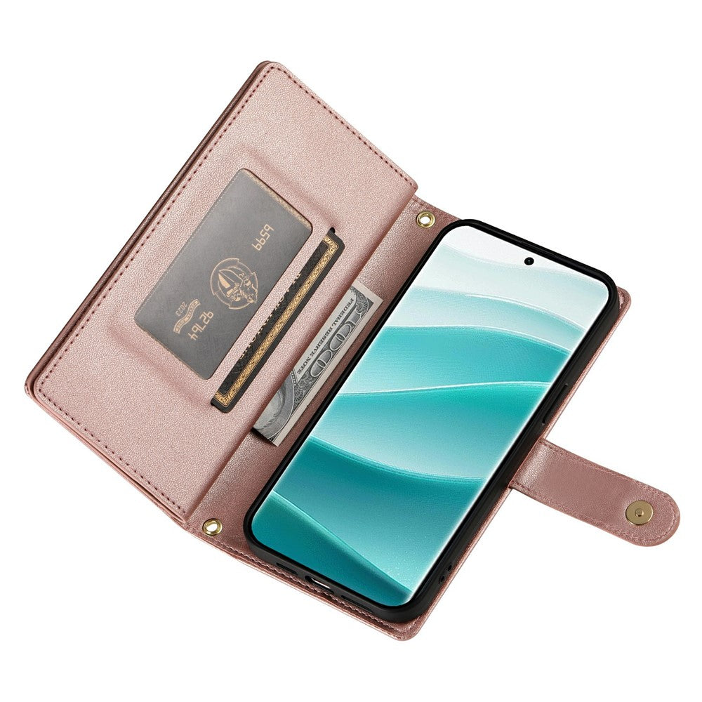 For Xiaomi Poco M8 Pro 5G / Redmi Note 15 Pro+ 5G (Global) Case Zipper Pocket Wallet Leather Phone Cover with Straps - Pink