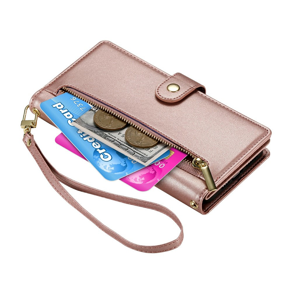 For Xiaomi Poco M8 Pro 5G / Redmi Note 15 Pro+ 5G (Global) Case Zipper Pocket Wallet Leather Phone Cover with Straps - Pink