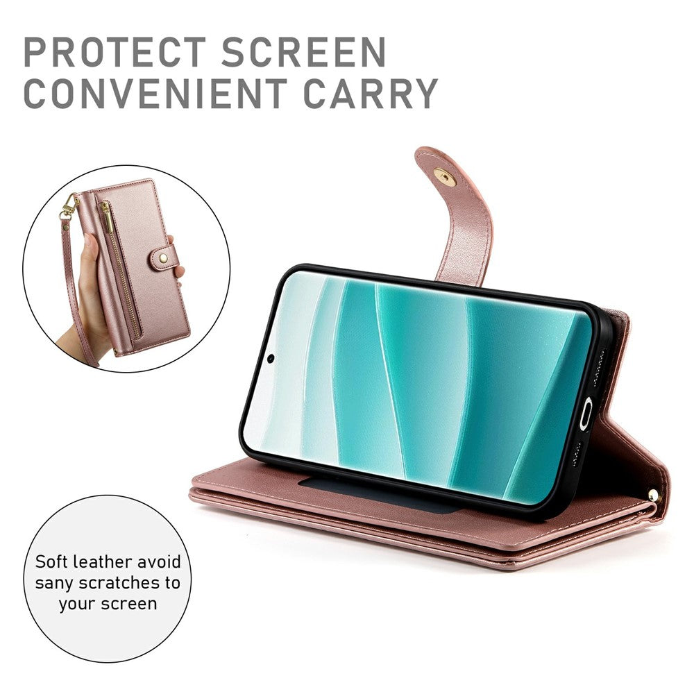 For Xiaomi Poco M8 Pro 5G / Redmi Note 15 Pro+ 5G (Global) Case Zipper Pocket Wallet Leather Phone Cover with Straps - Pink