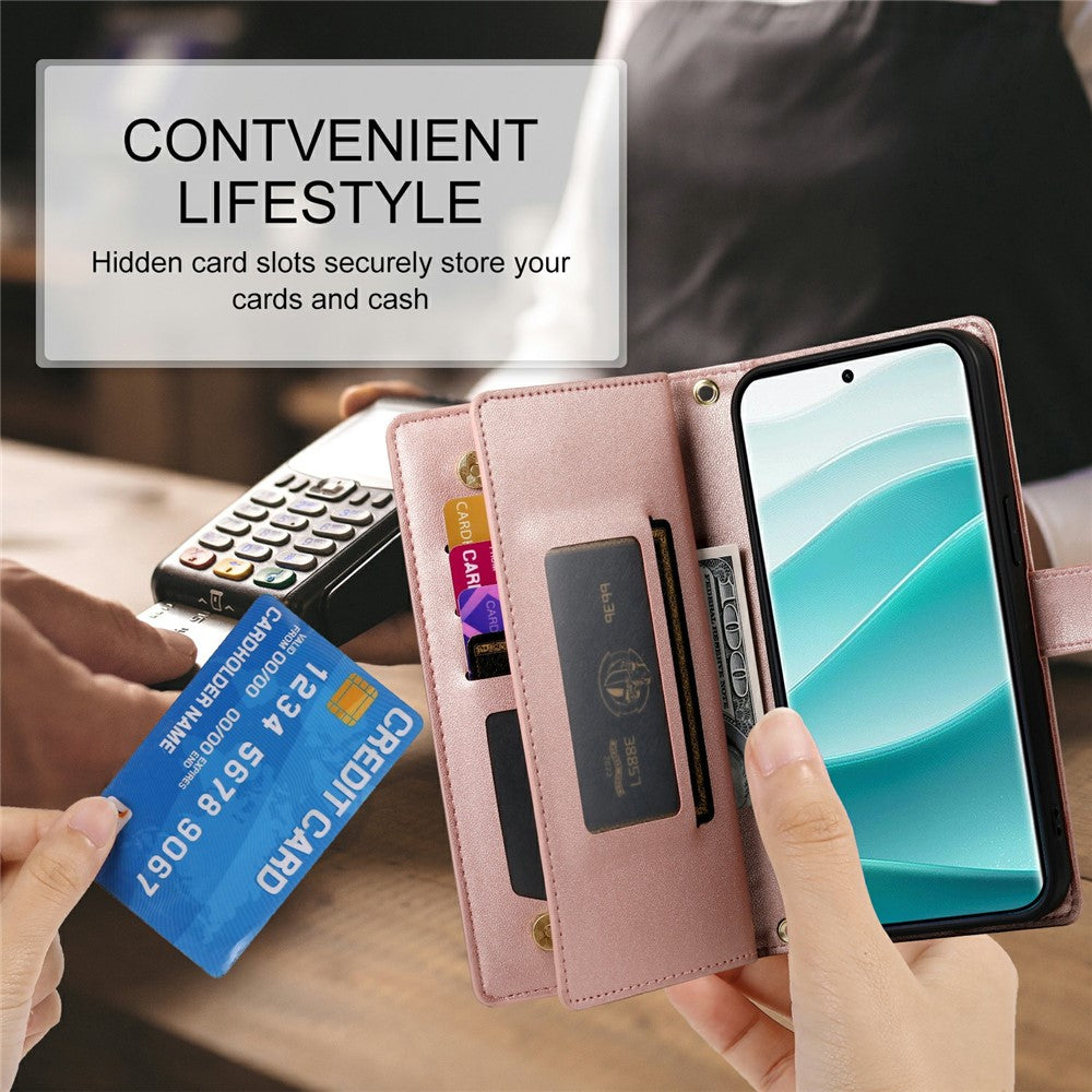 For Xiaomi Poco M8 Pro 5G / Redmi Note 15 Pro+ 5G (Global) Case Zipper Pocket Wallet Leather Phone Cover with Straps - Pink
