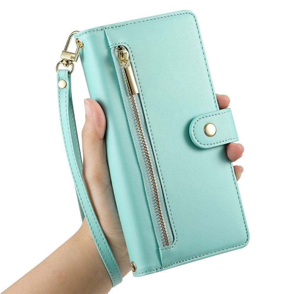 For Xiaomi Poco M8 Pro 5G / Redmi Note 15 Pro+ 5G (Global) Case Zipper Pocket Wallet Leather Phone Cover with Straps - Mint Green