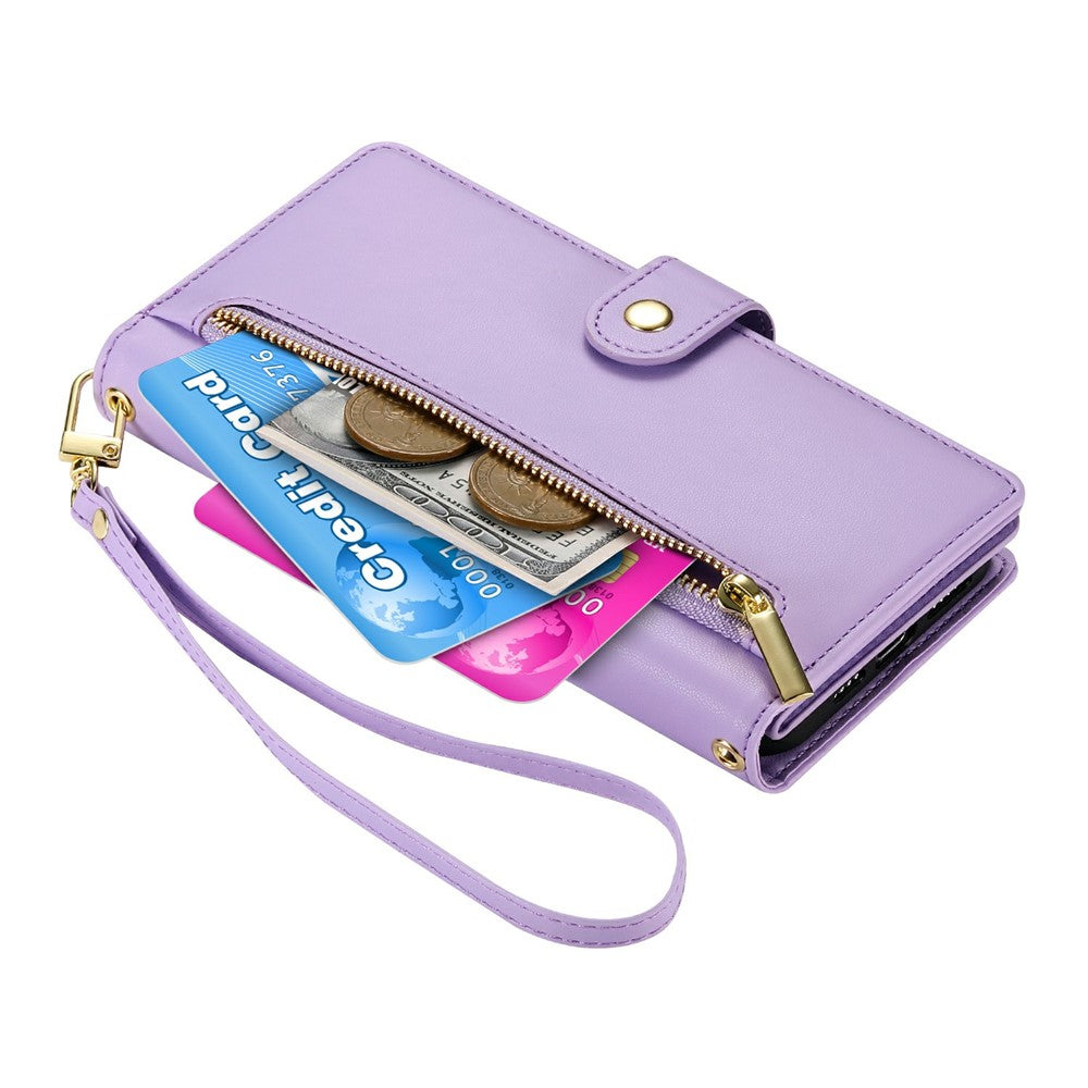 For Xiaomi Poco M8 Pro 5G / Redmi Note 15 Pro+ 5G (Global) Case Zipper Pocket Wallet Leather Phone Cover with Straps - Purple