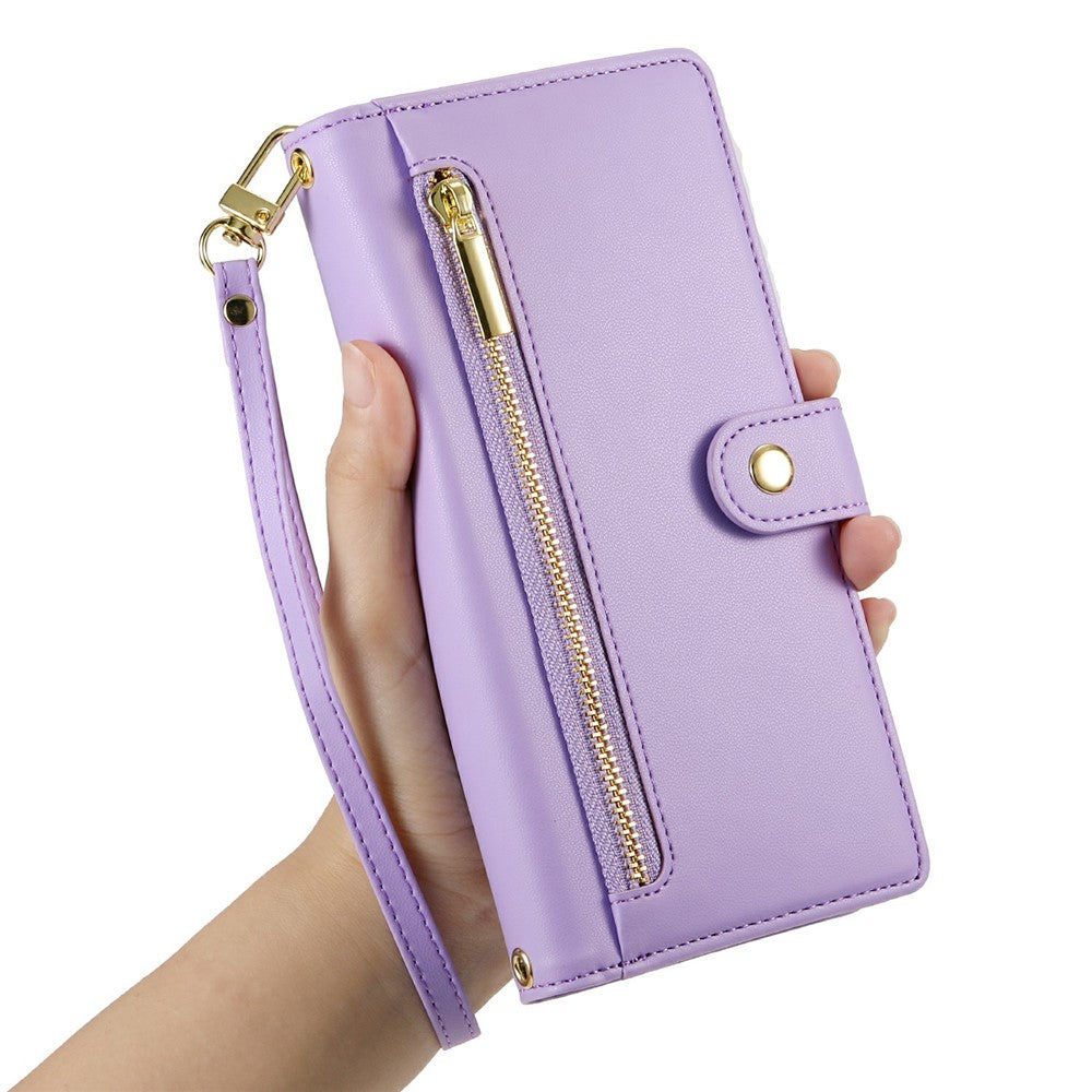 For Xiaomi Poco M8 Pro 5G / Redmi Note 15 Pro+ 5G (Global) Case Zipper Pocket Wallet Leather Phone Cover with Straps - Purple