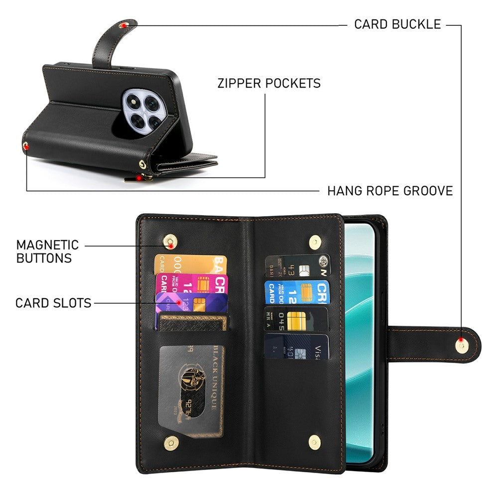 For Xiaomi Poco M8 Pro 5G / Redmi Note 15 Pro+ 5G (Global) Case Zipper Pocket Wallet Leather Phone Cover with Straps - Black