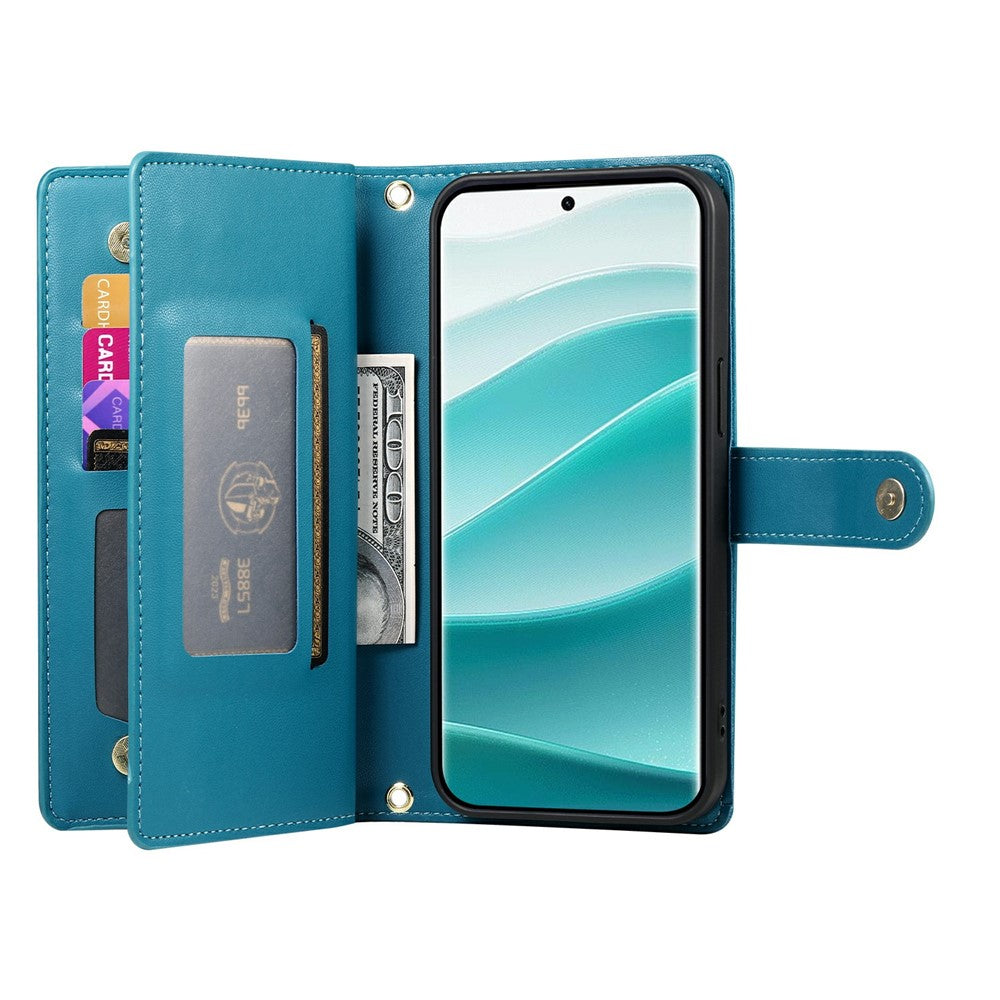 For Xiaomi Poco M8 Pro 5G / Redmi Note 15 Pro+ 5G (Global) Case Zipper Pocket Wallet Leather Phone Cover with Straps - Blue