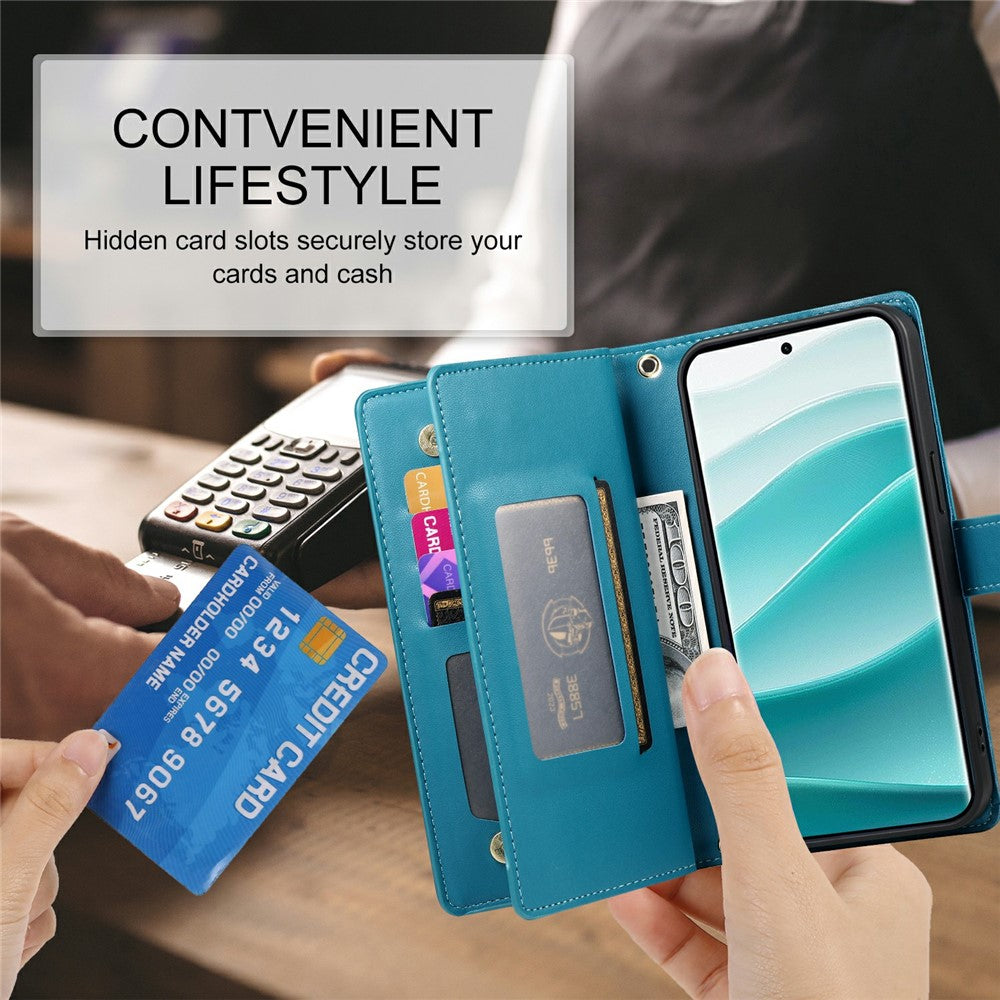 For Xiaomi Poco M8 Pro 5G / Redmi Note 15 Pro+ 5G (Global) Case Zipper Pocket Wallet Leather Phone Cover with Straps - Blue