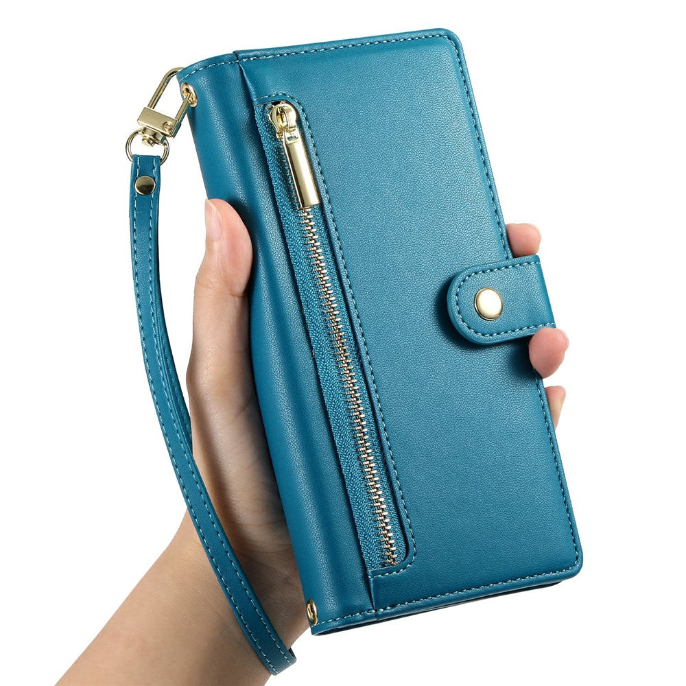 For Xiaomi Poco M8 Pro 5G / Redmi Note 15 Pro+ 5G (Global) Case Zipper Pocket Wallet Leather Phone Cover with Straps - Blue