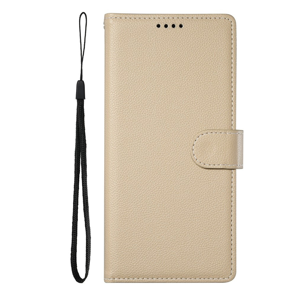 For Xiaomi Redmi Note 15 Pro 5G (Global) Case Magnetic Snap Litchi Texture Leather Wallet Phone Cover with Wrist Strap - Apricot