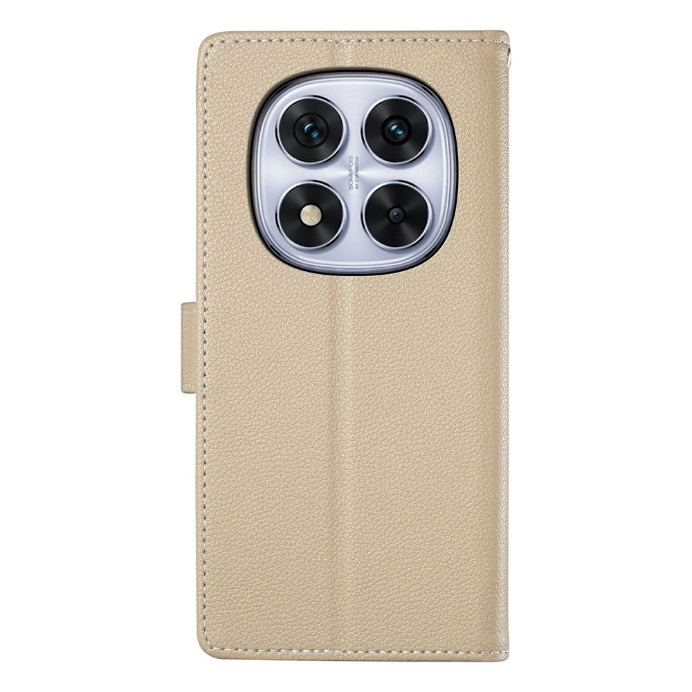 For Xiaomi Redmi Note 15 Pro 5G (Global) Case Magnetic Snap Litchi Texture Leather Wallet Phone Cover with Wrist Strap - Apricot