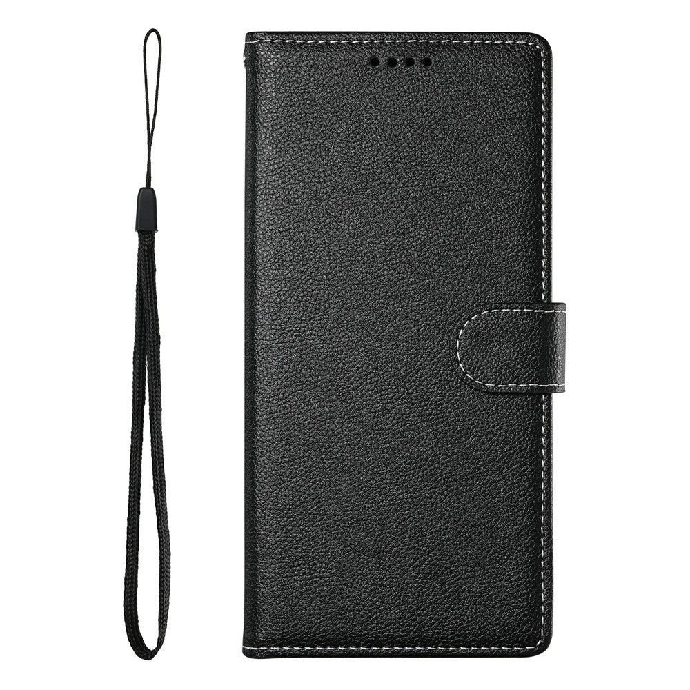 For Xiaomi Redmi Note 15 Pro 5G (Global) Case Magnetic Snap Litchi Texture Leather Wallet Phone Cover with Wrist Strap - Black