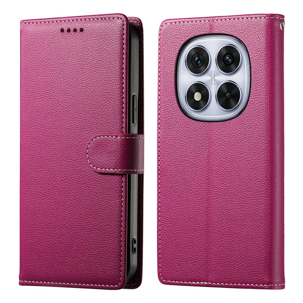For Xiaomi Redmi Note 15 Pro 5G (Global) Case Magnetic Snap Litchi Texture Leather Wallet Phone Cover with Wrist Strap - Rose