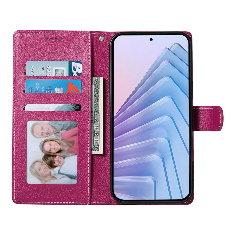 For Xiaomi Redmi Note 15 Pro 5G (Global) Case Magnetic Snap Litchi Texture Leather Wallet Phone Cover with Wrist Strap - Rose