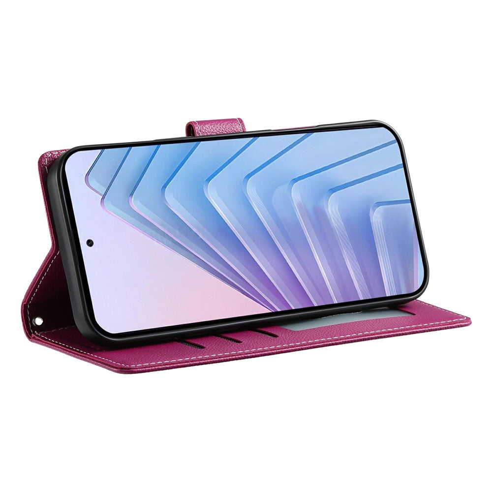 For Xiaomi Redmi Note 15 Pro 5G (Global) Case Magnetic Snap Litchi Texture Leather Wallet Phone Cover with Wrist Strap - Rose