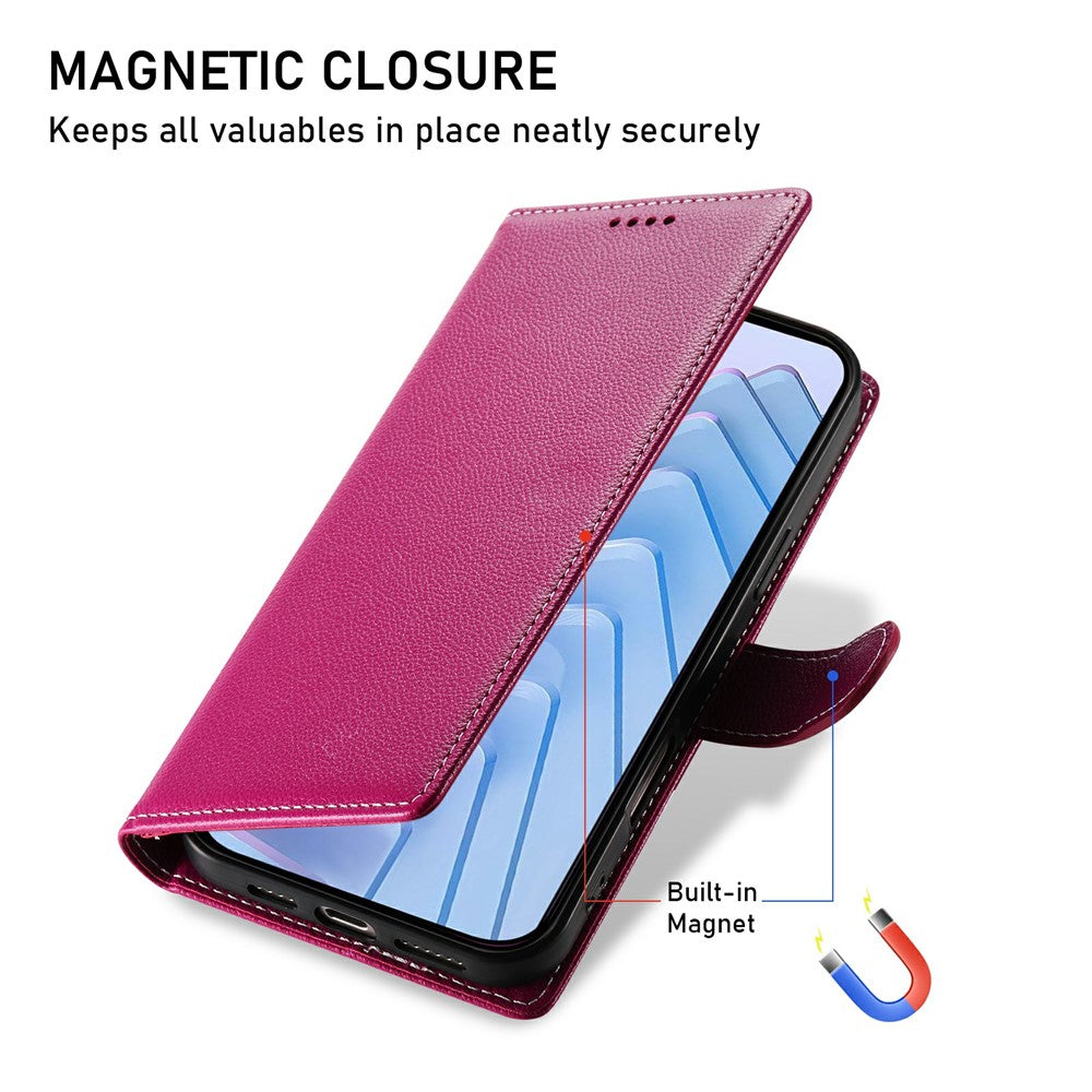 For Xiaomi Redmi Note 15 Pro 5G (Global) Case Magnetic Snap Litchi Texture Leather Wallet Phone Cover with Wrist Strap - Rose