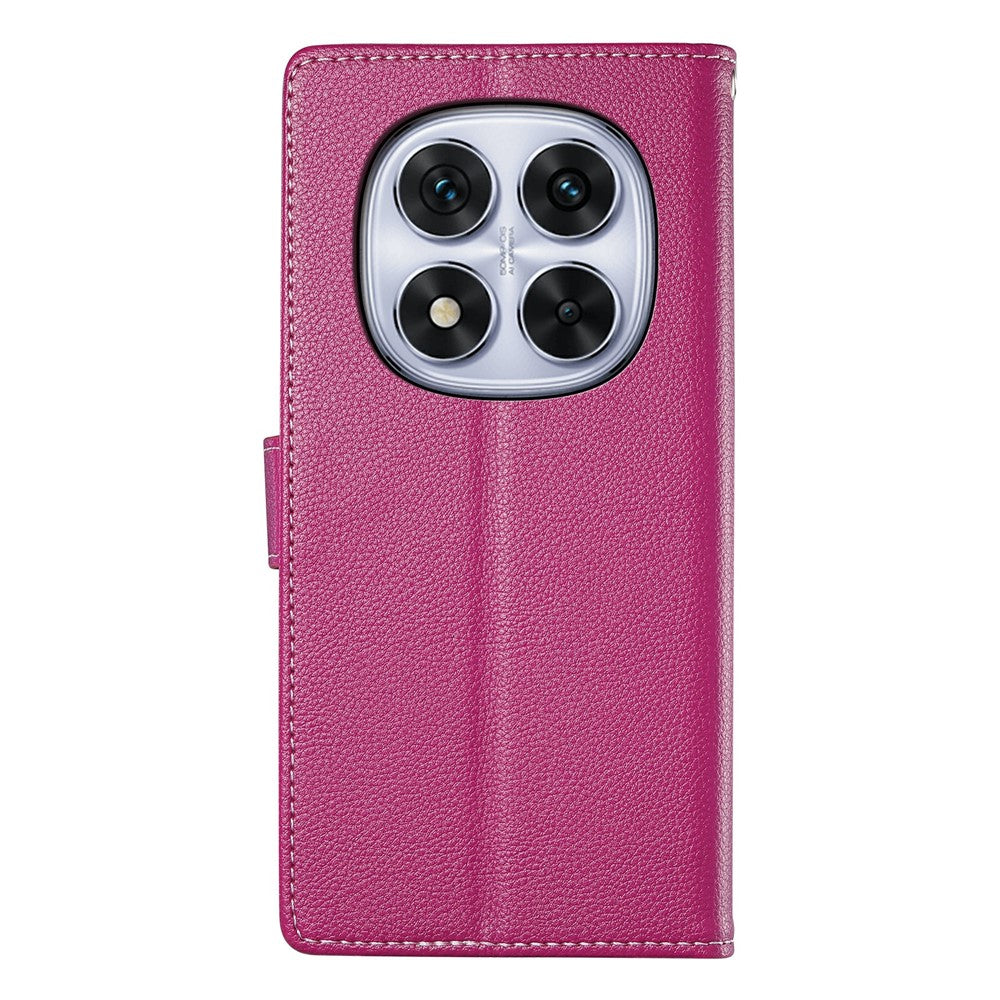 For Xiaomi Redmi Note 15 Pro 5G (Global) Case Magnetic Snap Litchi Texture Leather Wallet Phone Cover with Wrist Strap - Rose