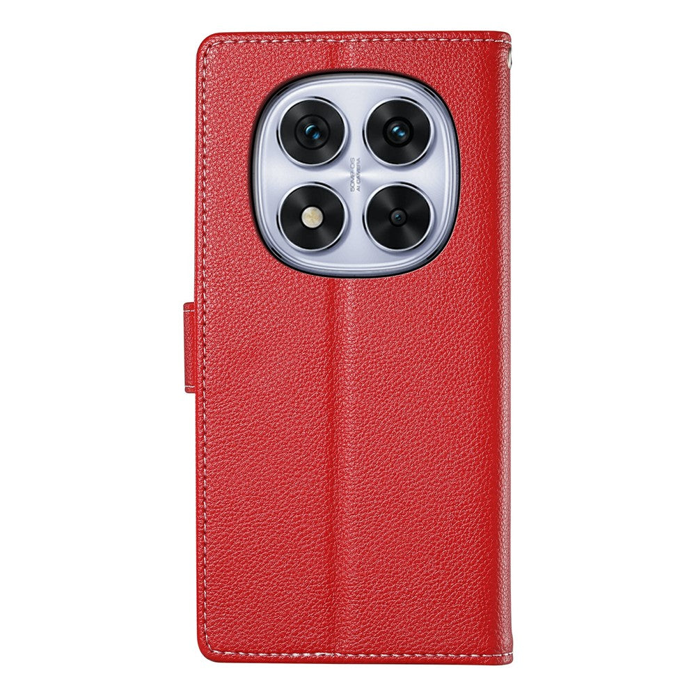 For Xiaomi Redmi Note 15 Pro 5G (Global) Case Magnetic Snap Litchi Texture Leather Wallet Phone Cover with Wrist Strap - Red