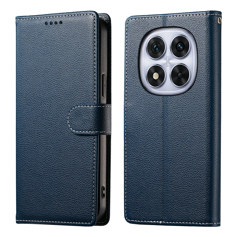 For Xiaomi Redmi Note 15 Pro 5G (Global) Case Magnetic Snap Litchi Texture Leather Wallet Phone Cover with Wrist Strap - Dark Blue