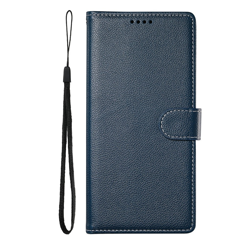 For Xiaomi Redmi Note 15 Pro 5G (Global) Case Magnetic Snap Litchi Texture Leather Wallet Phone Cover with Wrist Strap - Dark Blue
