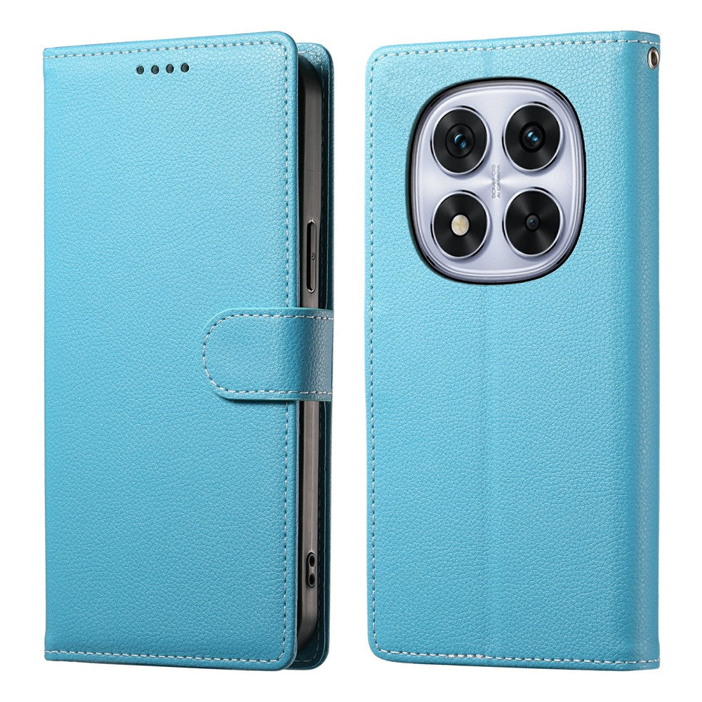 For Xiaomi Redmi Note 15 Pro 5G (Global) Case Magnetic Snap Litchi Texture Leather Wallet Phone Cover with Wrist Strap - Sky Blue