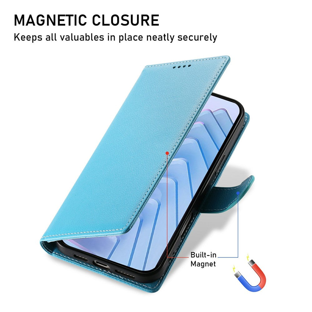 For Xiaomi Redmi Note 15 Pro 5G (Global) Case Magnetic Snap Litchi Texture Leather Wallet Phone Cover with Wrist Strap - Sky Blue