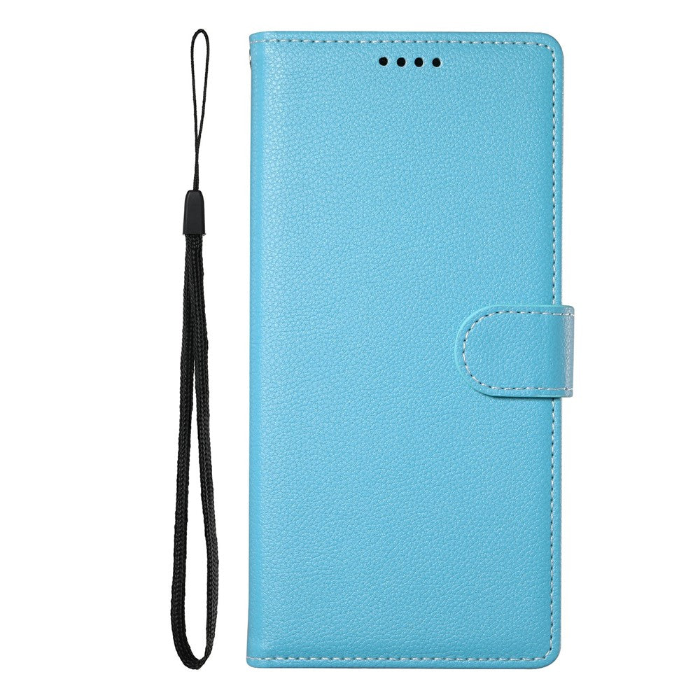 For Xiaomi Redmi Note 15 Pro 5G (Global) Case Magnetic Snap Litchi Texture Leather Wallet Phone Cover with Wrist Strap - Sky Blue