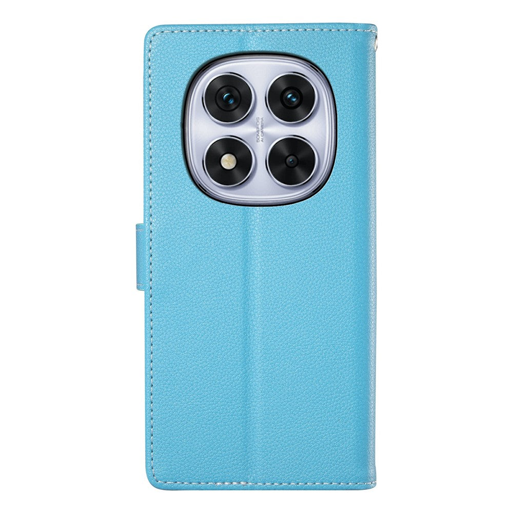 For Xiaomi Redmi Note 15 Pro 5G (Global) Case Magnetic Snap Litchi Texture Leather Wallet Phone Cover with Wrist Strap - Sky Blue