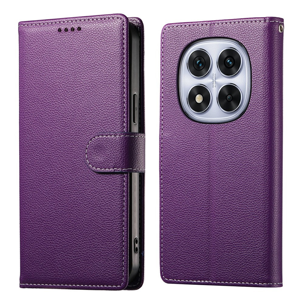 For Xiaomi Poco M8 Pro 5G / Redmi Note 15 Pro+ 5G (Global) Case Magnetic Snap Litchi Texture Leather Wallet Phone Cover with Wrist Strap - Purple