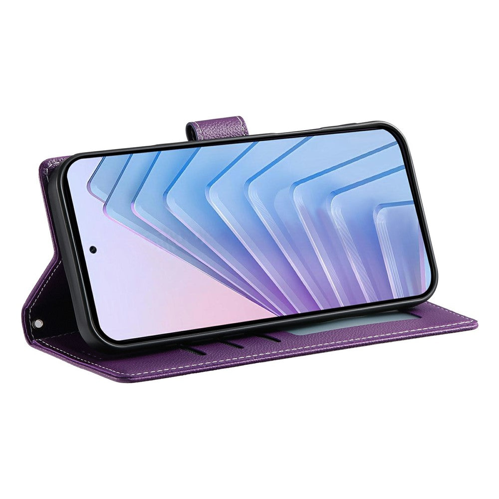 For Xiaomi Poco M8 Pro 5G / Redmi Note 15 Pro+ 5G (Global) Case Magnetic Snap Litchi Texture Leather Wallet Phone Cover with Wrist Strap - Purple