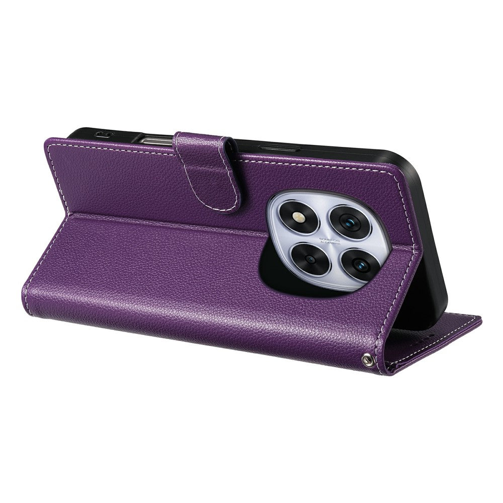 For Xiaomi Poco M8 Pro 5G / Redmi Note 15 Pro+ 5G (Global) Case Magnetic Snap Litchi Texture Leather Wallet Phone Cover with Wrist Strap - Purple