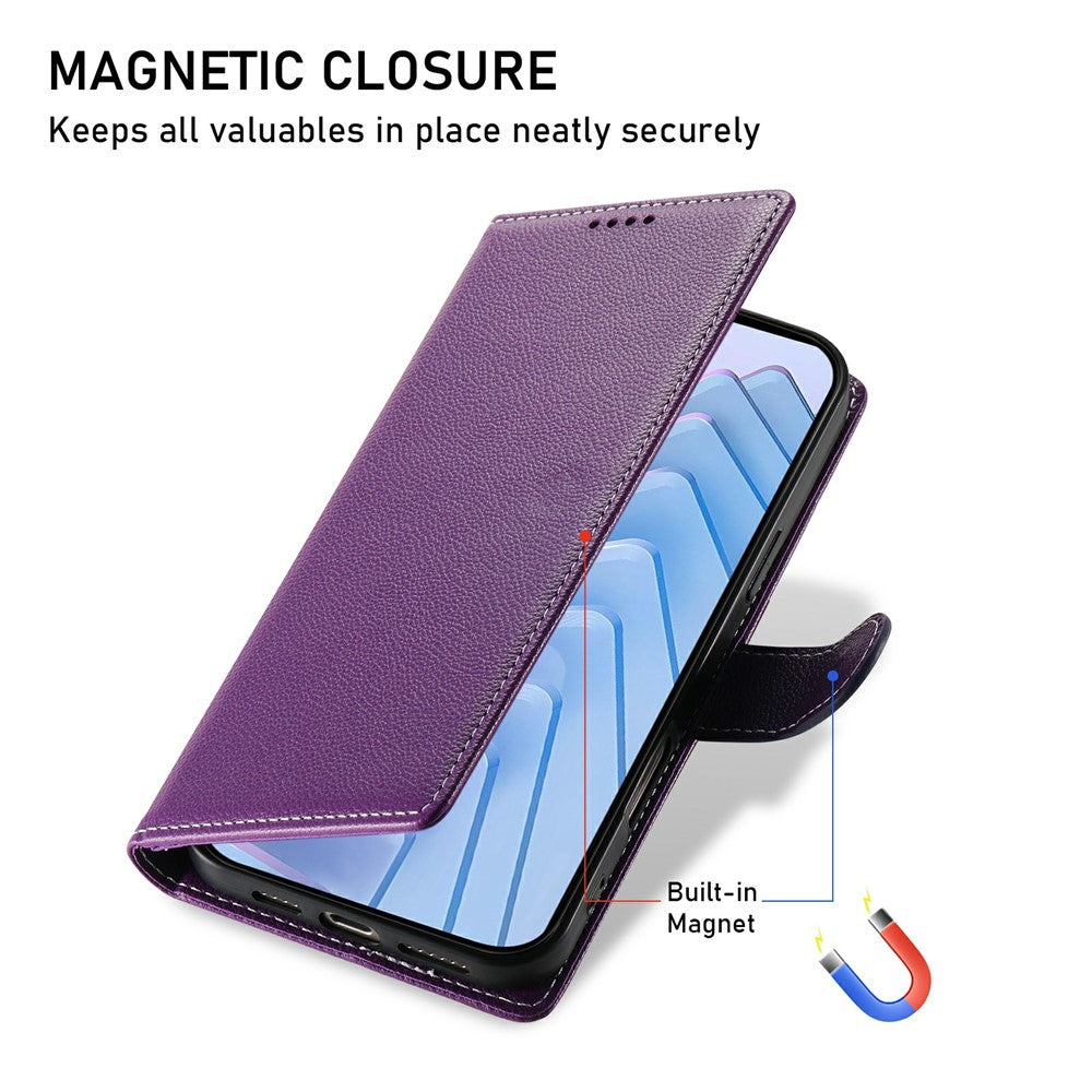 For Xiaomi Poco M8 Pro 5G / Redmi Note 15 Pro+ 5G (Global) Case Magnetic Snap Litchi Texture Leather Wallet Phone Cover with Wrist Strap - Purple
