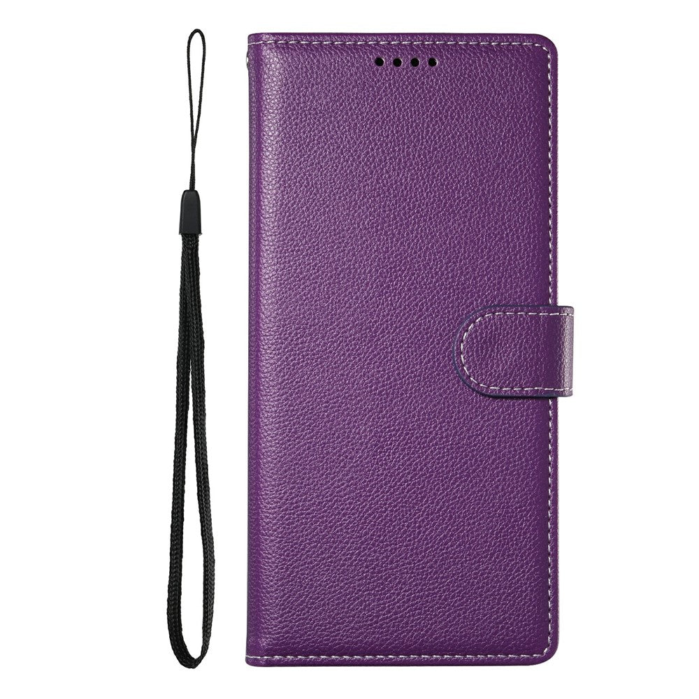 For Xiaomi Poco M8 Pro 5G / Redmi Note 15 Pro+ 5G (Global) Case Magnetic Snap Litchi Texture Leather Wallet Phone Cover with Wrist Strap - Purple