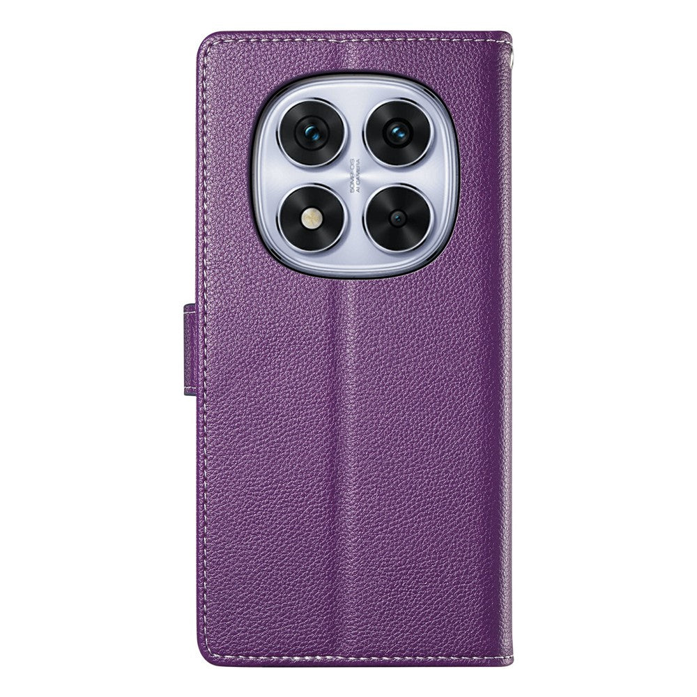 For Xiaomi Poco M8 Pro 5G / Redmi Note 15 Pro+ 5G (Global) Case Magnetic Snap Litchi Texture Leather Wallet Phone Cover with Wrist Strap - Purple