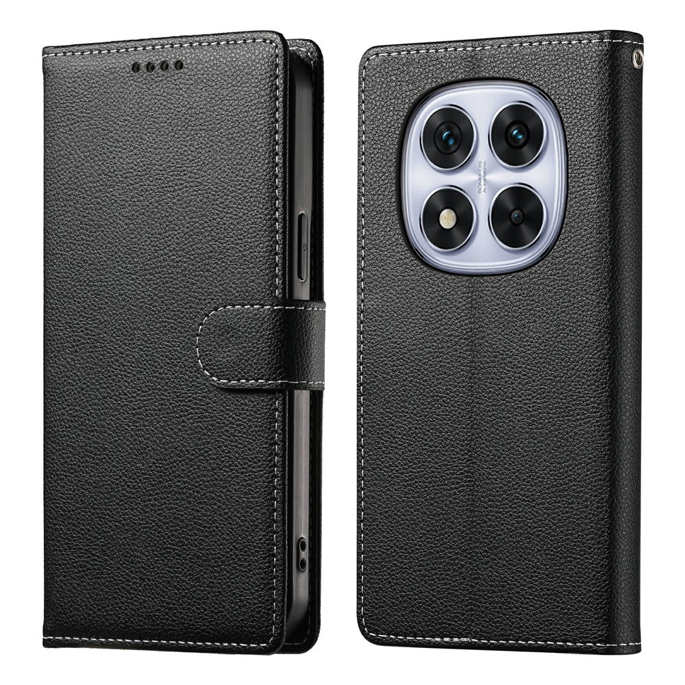 For Xiaomi Poco M8 Pro 5G / Redmi Note 15 Pro+ 5G (Global) Case Magnetic Snap Litchi Texture Leather Wallet Phone Cover with Wrist Strap - Black