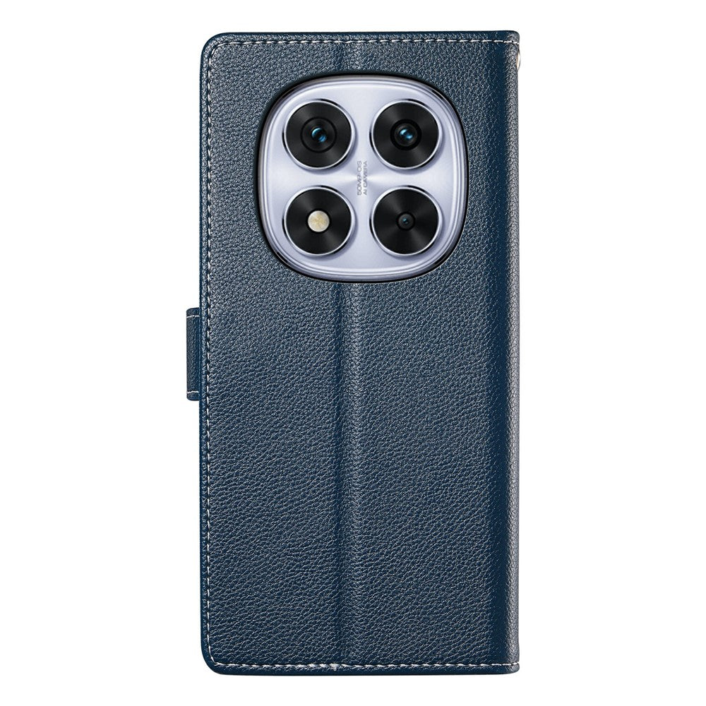 For Xiaomi Poco M8 Pro 5G / Redmi Note 15 Pro+ 5G (Global) Case Magnetic Snap Litchi Texture Leather Wallet Phone Cover with Wrist Strap - Dark Blue