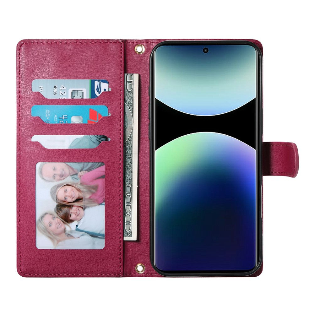 For Xiaomi Redmi Note 15 Pro 5G (Global) Wallet Case Rhombus Stitching Stand Leather Phone Cover with Long  /  Short Strap - Red