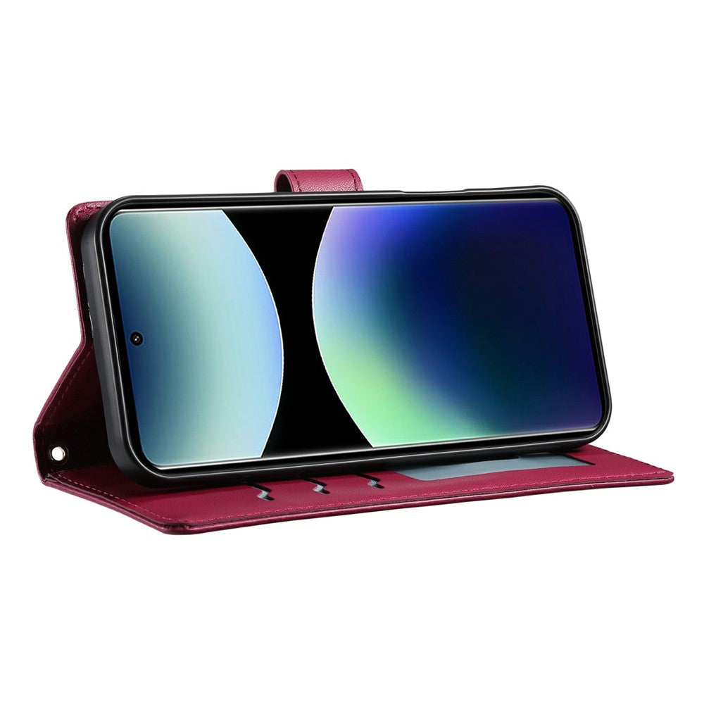 For Xiaomi Redmi Note 15 Pro 5G (Global) Wallet Case Rhombus Stitching Stand Leather Phone Cover with Long  /  Short Strap - Red