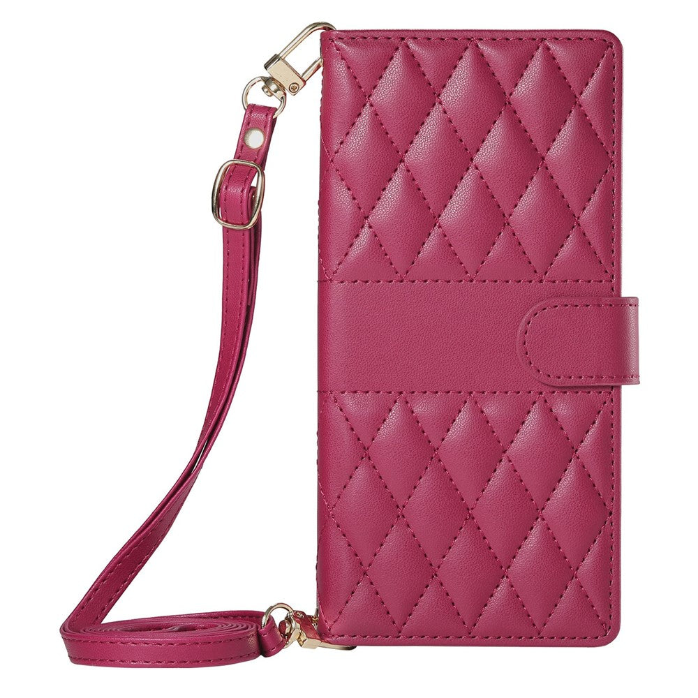 For Xiaomi Redmi Note 15 Pro 5G (Global) Wallet Case Rhombus Stitching Stand Leather Phone Cover with Long  /  Short Strap - Red