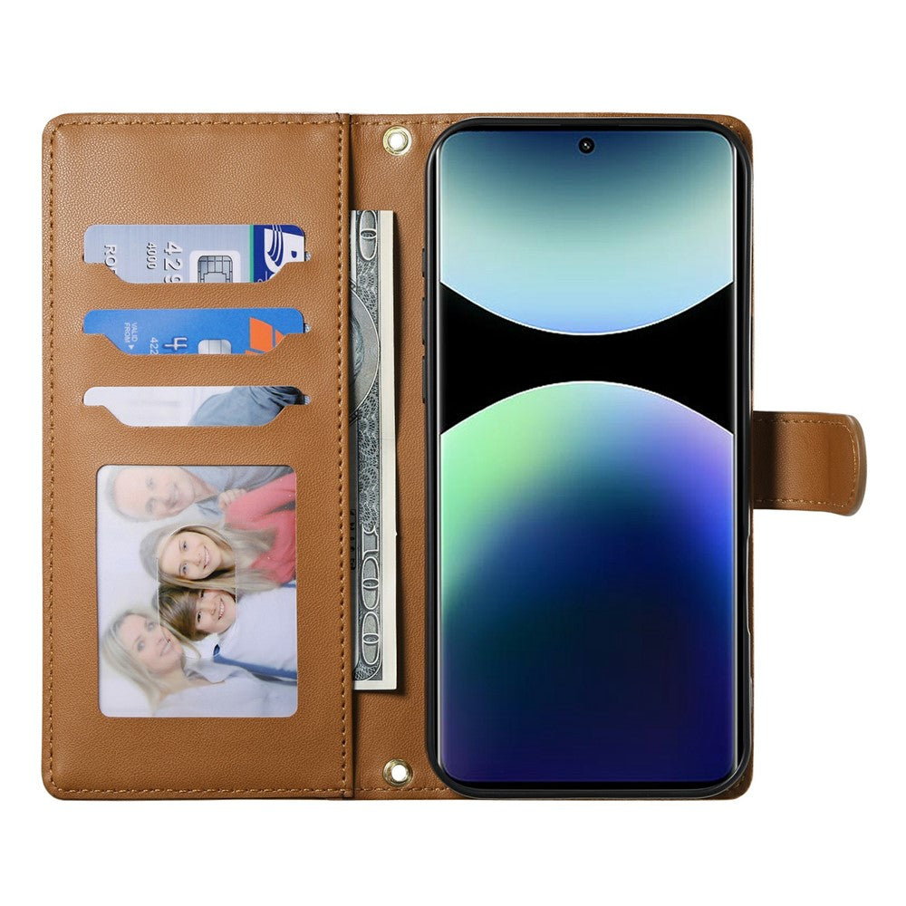 For Xiaomi Redmi Note 15 Pro 5G (Global) Wallet Case Rhombus Stitching Stand Leather Phone Cover with Long  /  Short Strap - Brown