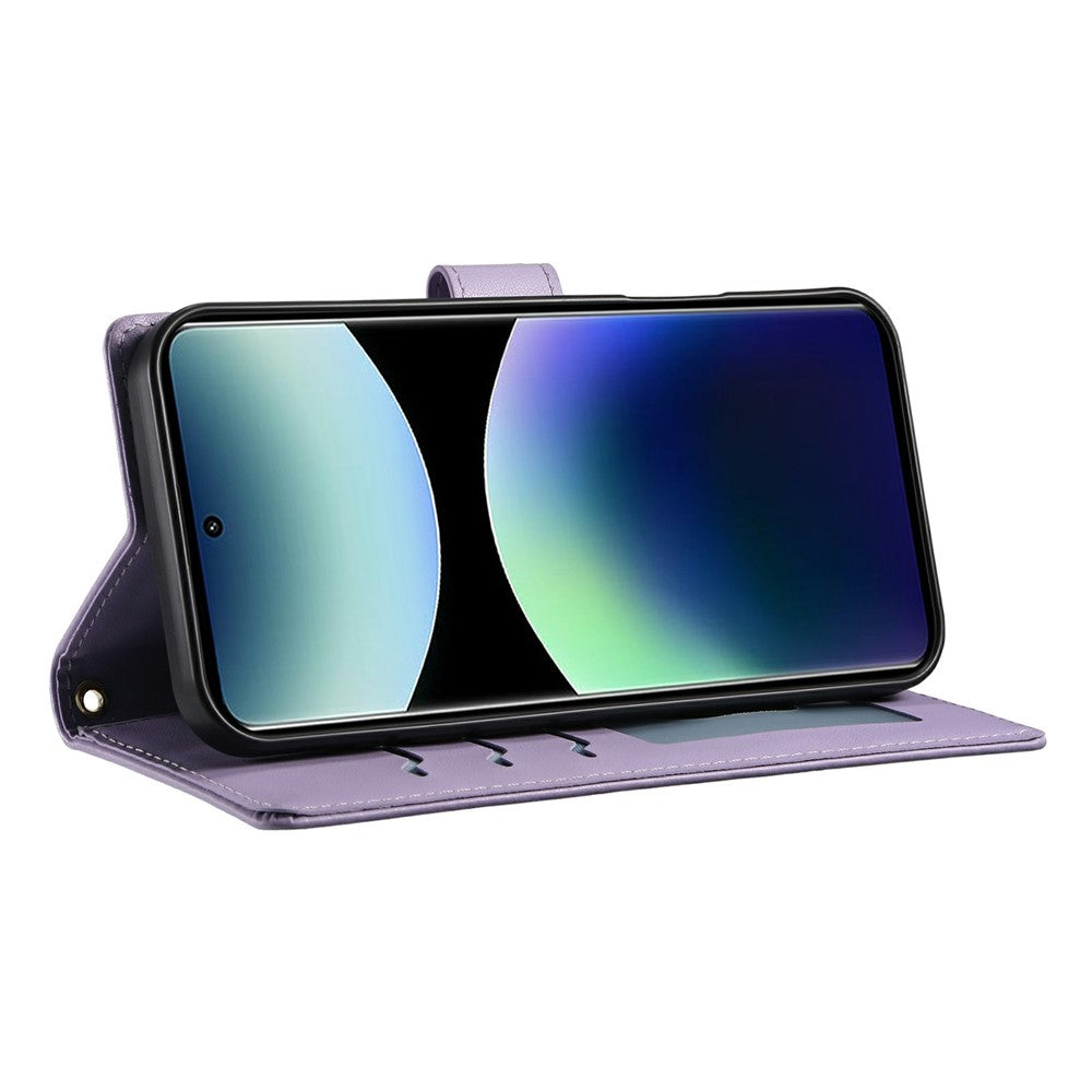 For Xiaomi Poco M8 Pro 5G / Redmi Note 15 Pro+ 5G (Global) Wallet Case Rhombus Stitching Stand Leather Phone Cover with Long  /  Short Strap - Purple