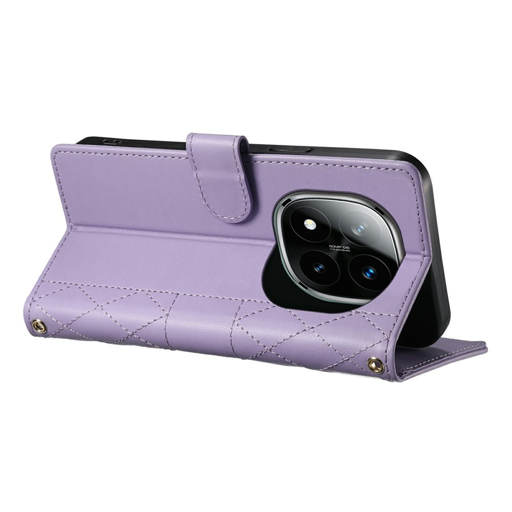 For Xiaomi Poco M8 Pro 5G / Redmi Note 15 Pro+ 5G (Global) Wallet Case Rhombus Stitching Stand Leather Phone Cover with Long  /  Short Strap - Purple