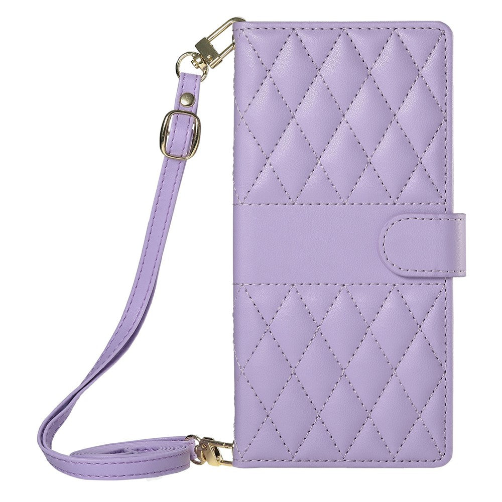 For Xiaomi Poco M8 Pro 5G / Redmi Note 15 Pro+ 5G (Global) Wallet Case Rhombus Stitching Stand Leather Phone Cover with Long  /  Short Strap - Purple