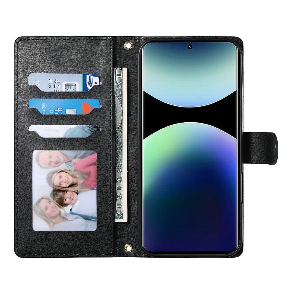 For Xiaomi Poco M8 Pro 5G / Redmi Note 15 Pro+ 5G (Global) Wallet Case Rhombus Stitching Stand Leather Phone Cover with Long  /  Short Strap - Black
