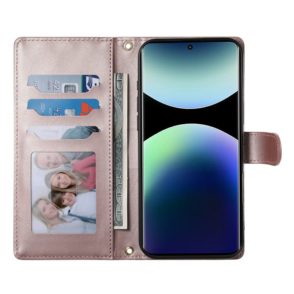For Xiaomi Poco M8 Pro 5G / Redmi Note 15 Pro+ 5G (Global) Wallet Case Rhombus Stitching Stand Leather Phone Cover with Long  /  Short Strap - Rose Gold
